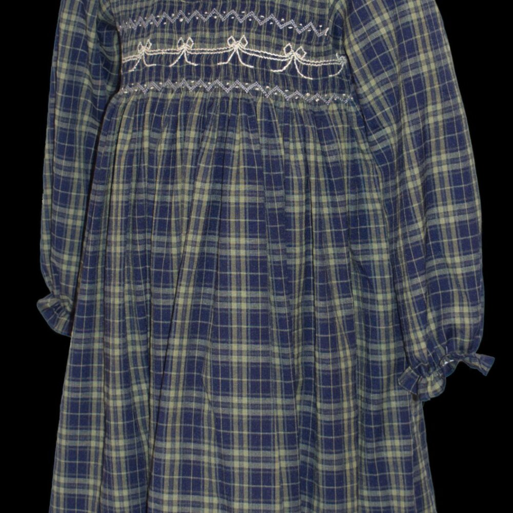 Navy, Black & Ecru Plaid Smocked Bodice Dress - Christmas Holiday Collections - Picture 4 of 6